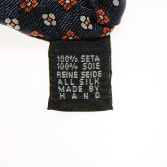 Drake's NWT Neck Tie in Navy w/ Orange/White/Yellow Geometric Pattern 100% Silk